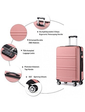 Set de 3 valises - rigide, abs, légère, 4 roulettes, serrure tsa - kono