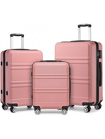 Set de 3 valises - rigide, abs, légère, 4 roulettes, serrure tsa - kono