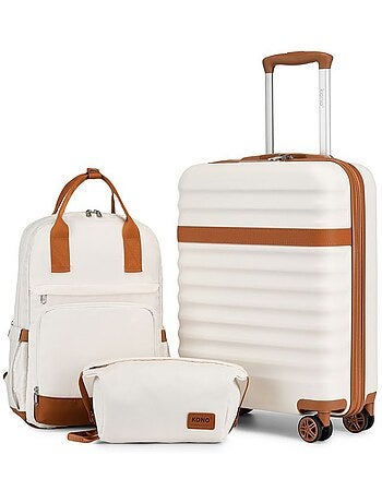Set de 3 valises - rigide abs + pc, 4 roues 360°, serrure tsa - kono