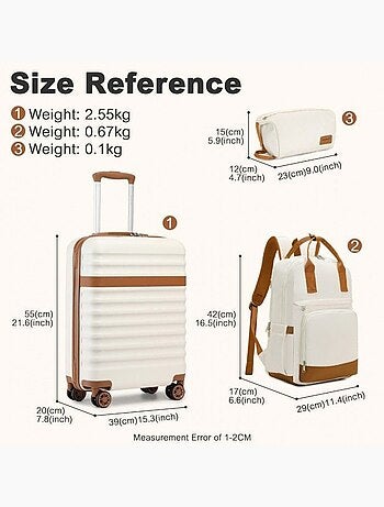 Set de 3 valises - rigide abs + pc, 4 roues 360°, serrure tsa - kono