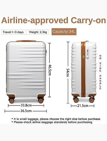 Set de 3 valises - rigide abs + pc, 4 roues, serrure tsa - british traveller