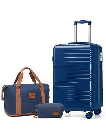 Set de 3 valises - rigide abs + pc, 4 roues, serrure tsa - british traveller