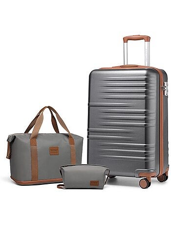 Set de 3 valises - rigide abs + pc, 4 roues, serrure tsa - british traveller