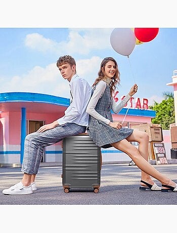 Set de 3 valises - rigide abs + pc, 4 roues, serrure tsa - british traveller