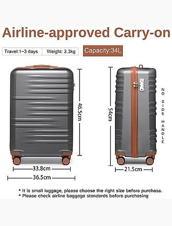 Set de 3 valises - rigide abs + pc, 4 roues, serrure tsa - british traveller