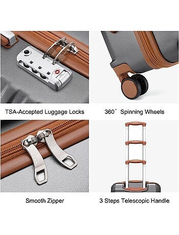 Set de 3 valises - rigide abs + pc, 4 roues, serrure tsa - british traveller