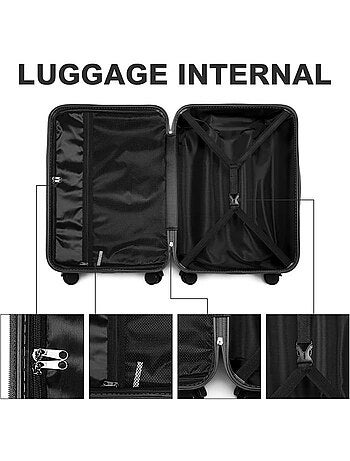 Set de 3 valises - rigide abs + pc, 4 roues, serrure tsa - british traveller