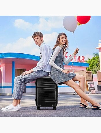Set de 3 valises - rigide abs + pc, 4 roues, serrure tsa - british traveller
