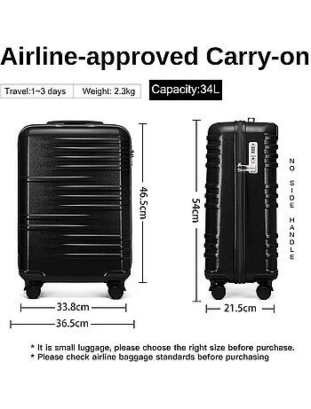 Set de 3 valises - rigide abs + pc, 4 roues, serrure tsa - british traveller