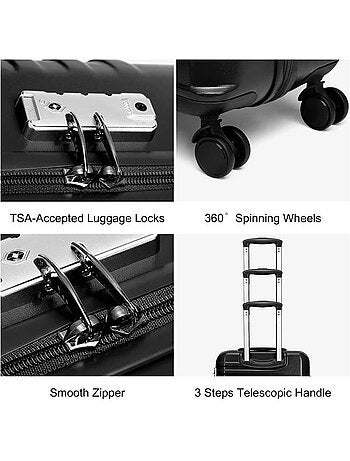 Set de 3 valises - rigide abs + pc, 4 roues, serrure tsa - british traveller