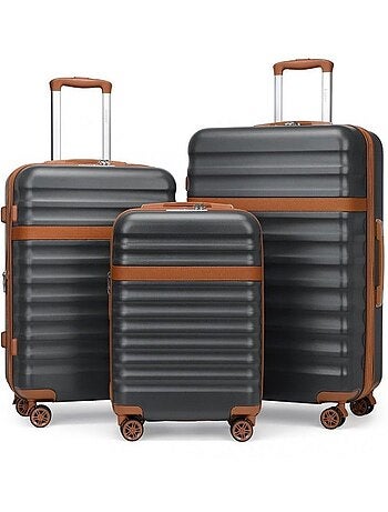 Set de 3 valises - rigide abs + pc, extensible, 4 roues 360°, serrure tsa - kono