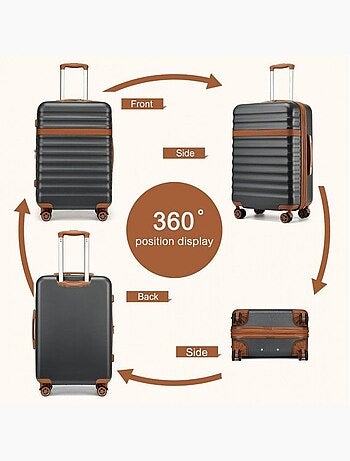 Set de 3 valises - rigide abs + pc, extensible, 4 roues 360°, serrure tsa - kono