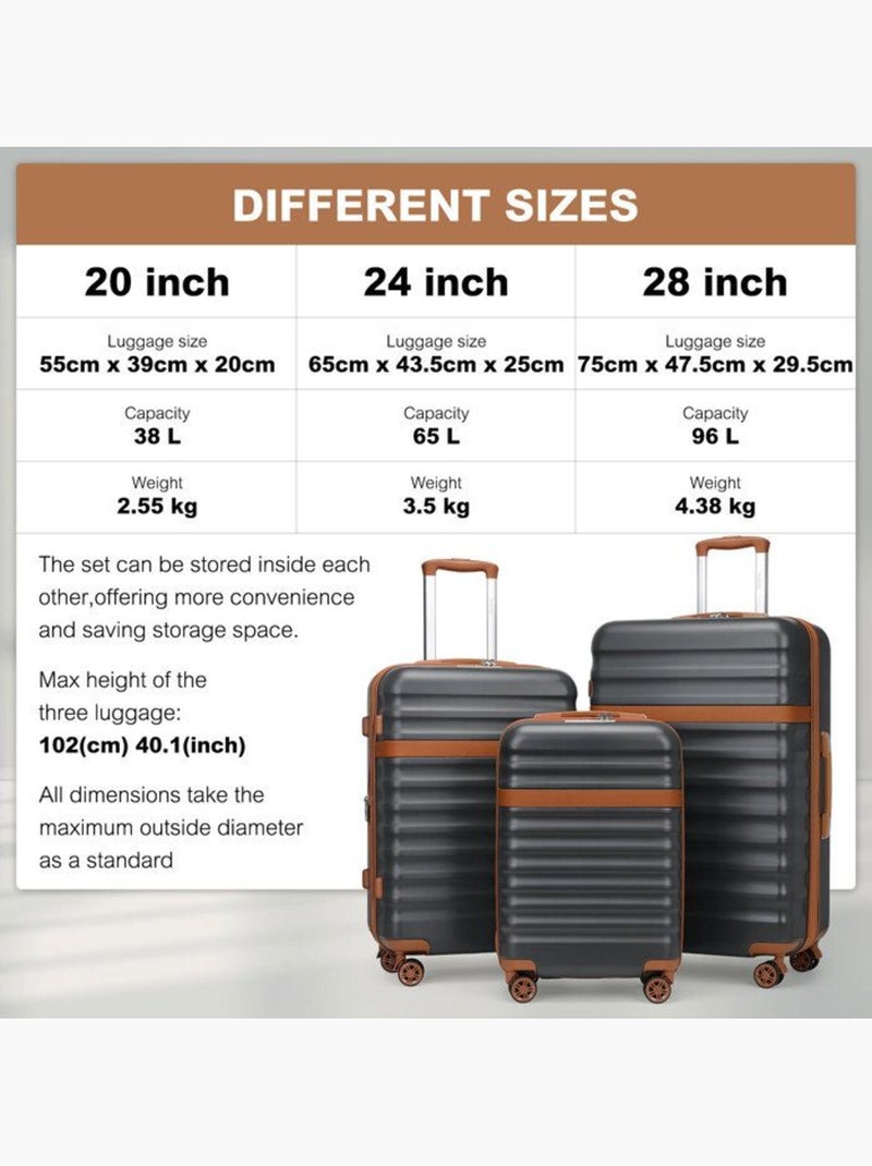 Set de 3 valises - rigide abs + pc, extensible, 4 roues 360°, serrure tsa - kono Gris - Kiabi