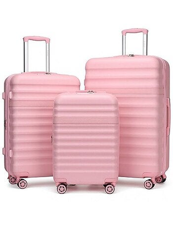 Set de 3 valises - rigide abs + pc, extensible, 4 roues, serrure tsa - kono