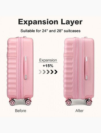 Set de 3 valises - rigide abs + pc, extensible, 4 roues, serrure tsa - kono