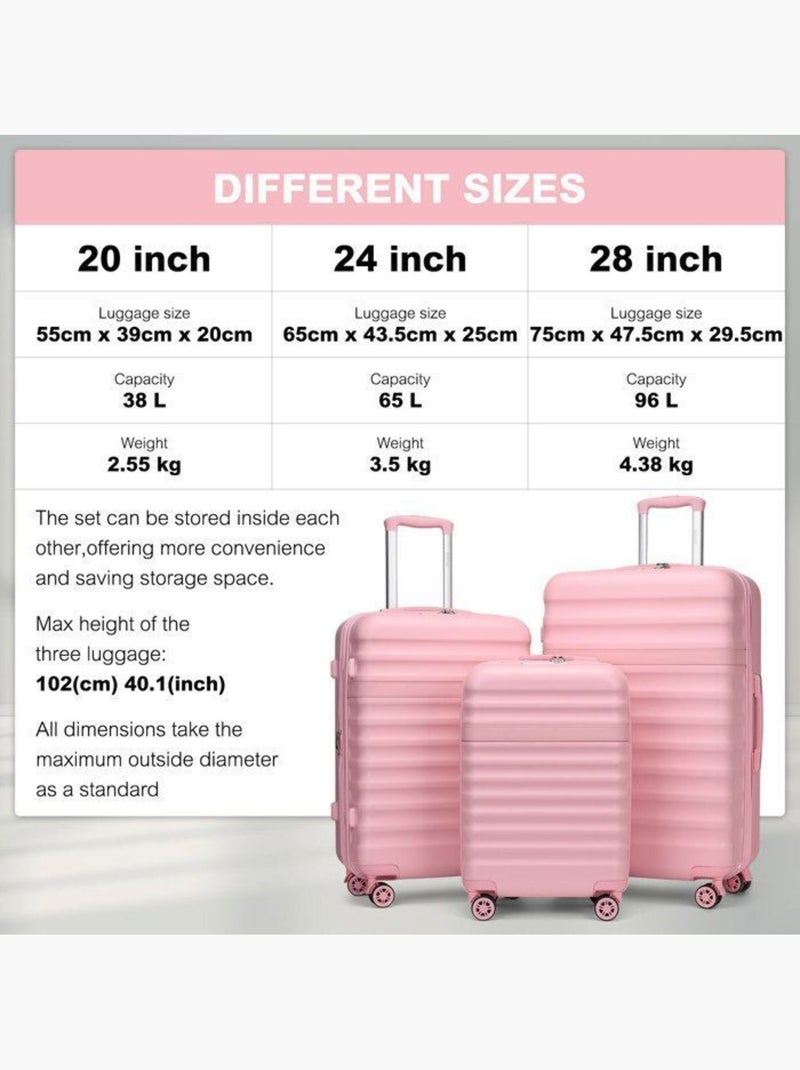 Set de 3 valises - rigide abs + pc, extensible, 4 roues, serrure tsa - kono Rose - Kiabi