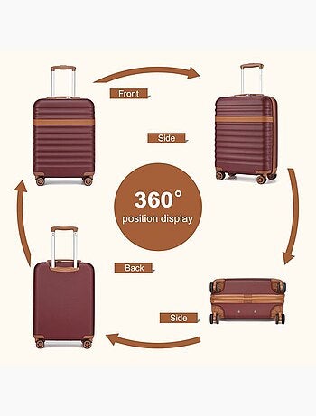 Set de 3 valises - rigide abs + pc, extensible, 4 roues, serrure tsa - kono
