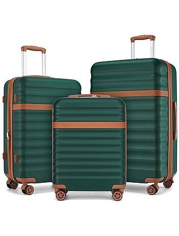 Set de 3 valises - rigide abs + pc, extensible, 4 roues, serrure tsa - kono