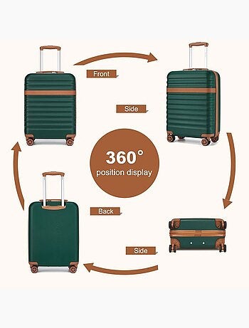 Set de 3 valises - rigide abs + pc, extensible, 4 roues, serrure tsa - kono