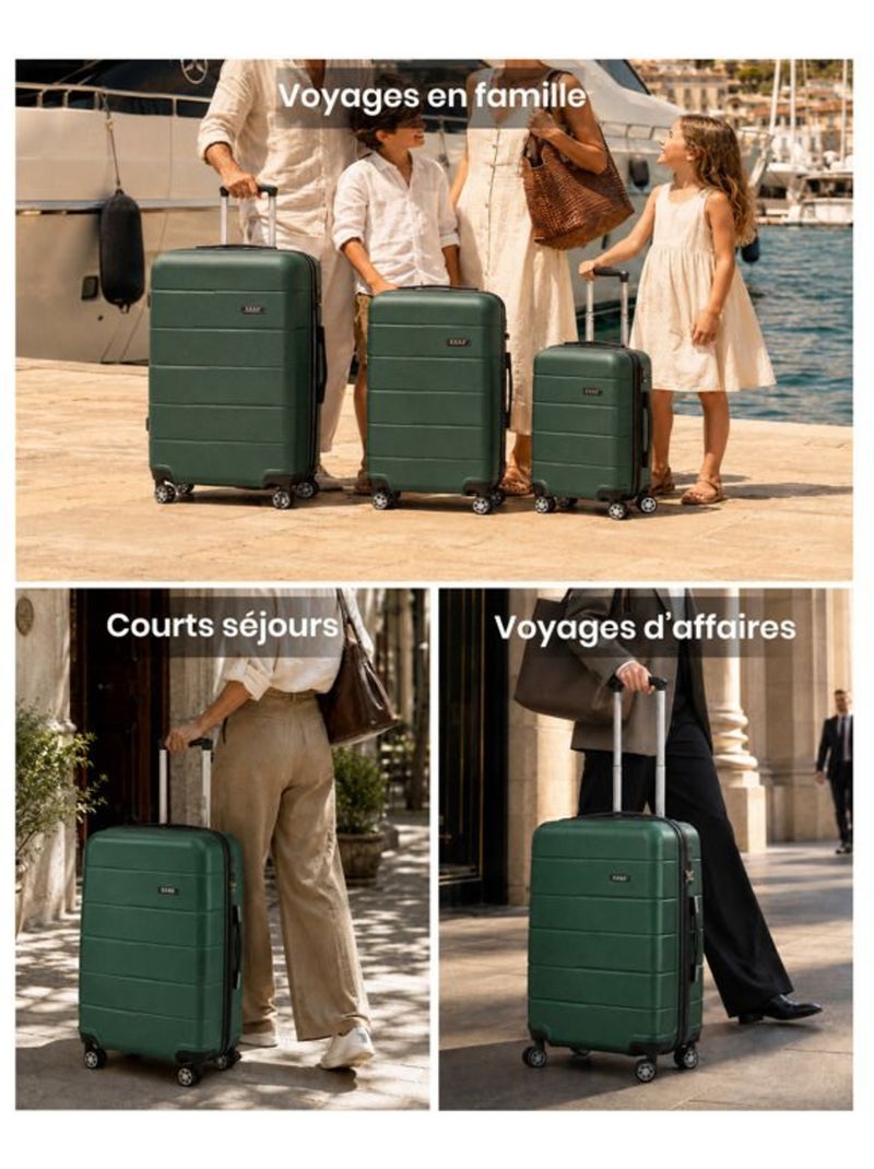 Set de 3 valises - rigide, polycarbonate, légère, 4 roulettes - kono Vert - Kiabi