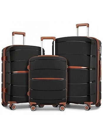 Set de 3 valises - rigide, polypropylène, légère, 4 roulettes - kono