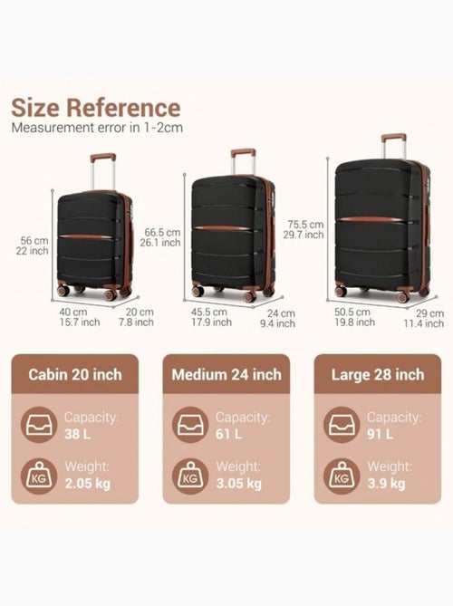 Set de 3 valises - rigide, polypropylène, légère, 4 roulettes - kono - Kiabi