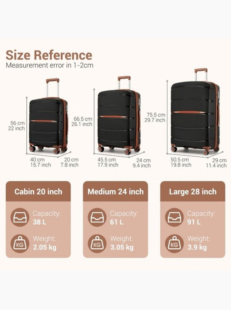 Set de 3 valises - rigide, polypropylène, légère, 4 roulettes - kono Noir - Kiabi