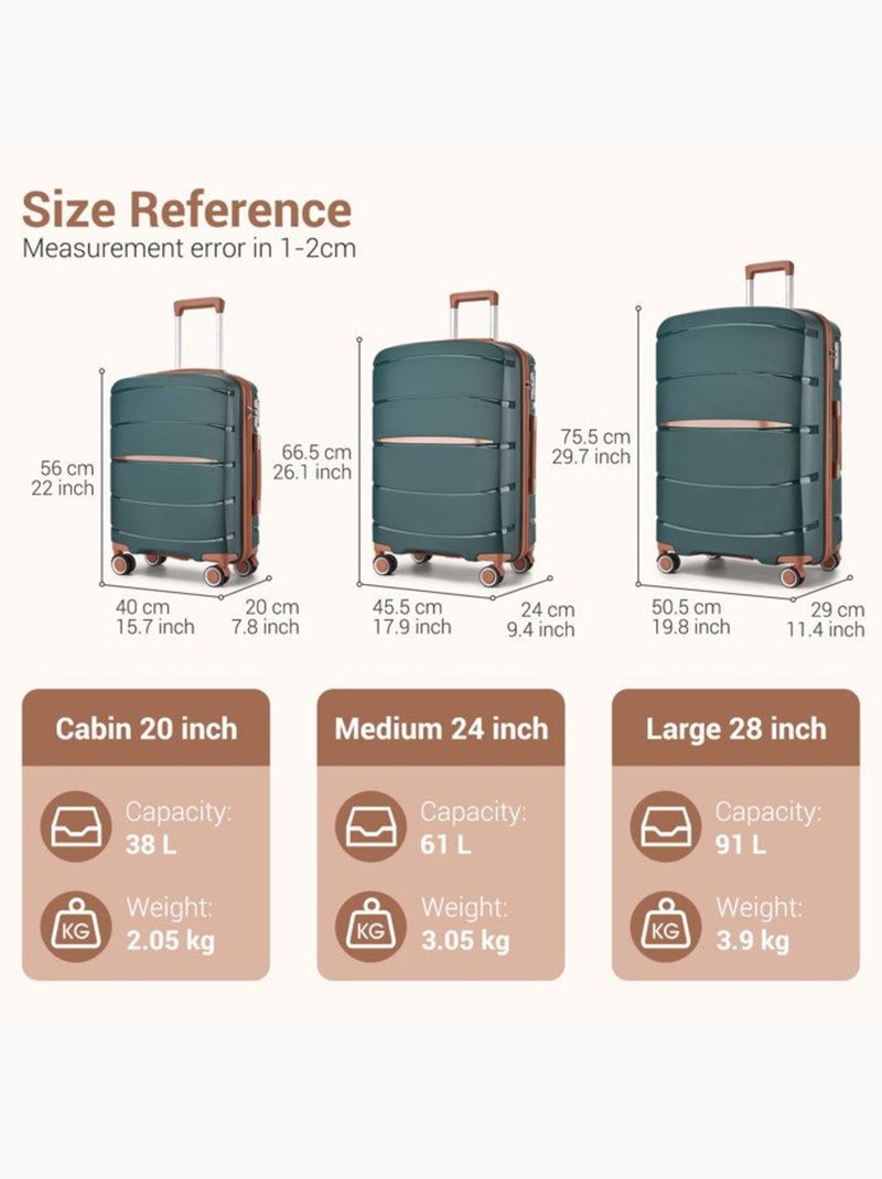 Set de 3 valises - rigide, polypropylène, légère, 4 roulettes - kono Vert - Kiabi