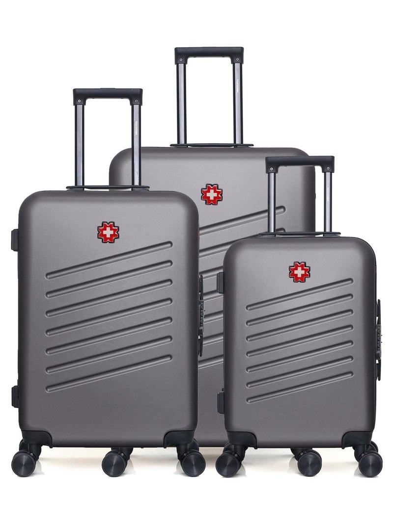 Set de 3 Valises Rigides Grand Format, Taille Moyenne et Valise Cabine ZURICH Gris foncé - Kiabi