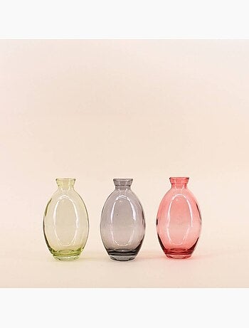 Set de 3 vases en verre coloré, H12cm