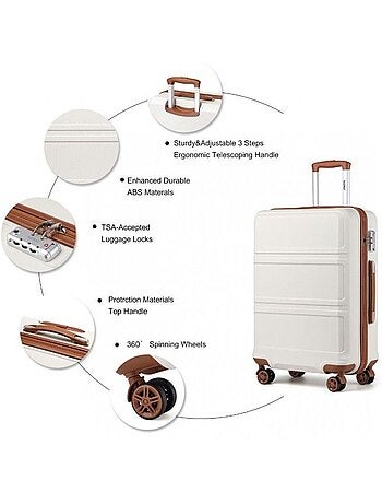 Set de 4 bagages - rigide, abs, légère, 4 roulettes, serrure tsa - kono