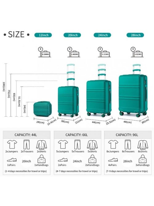Set de 4 bagages - rigide, abs, légère, 4 roulettes, serrure tsa - kono - Kiabi Set de 4 bagages - rigide, abs, légère, 4 roulettes, serrure tsa - kono - Kiabi
