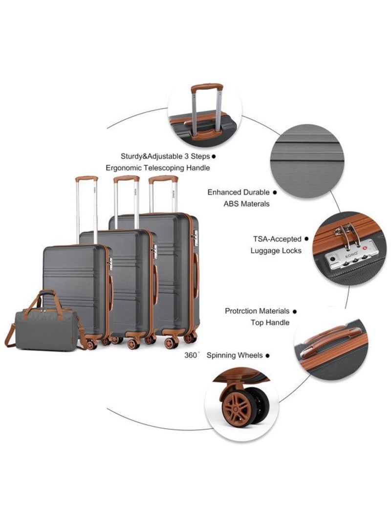 Set de 4 bagages - rigide, abs, légère, 4 roulettes, serrure tsa - kono Gris - Kiabi