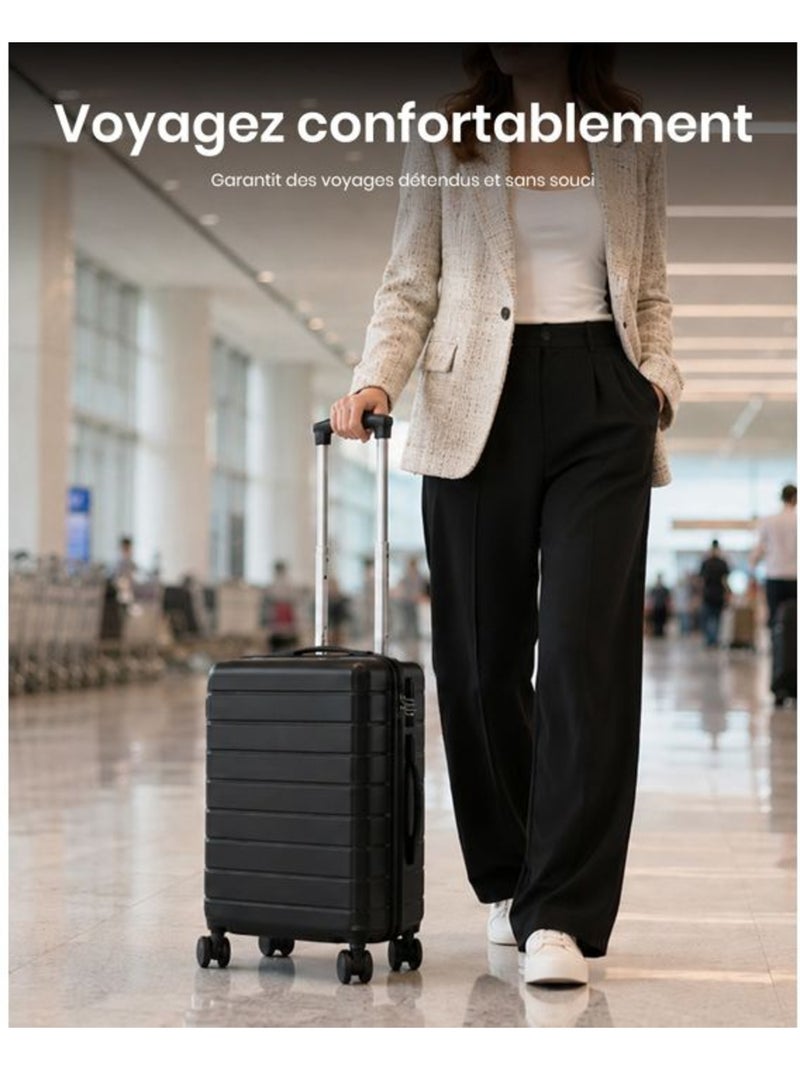 Set de 4 bagages - rigide, abs, légère, 4 roulettes, serrure tsa - kono Noir - Kiabi