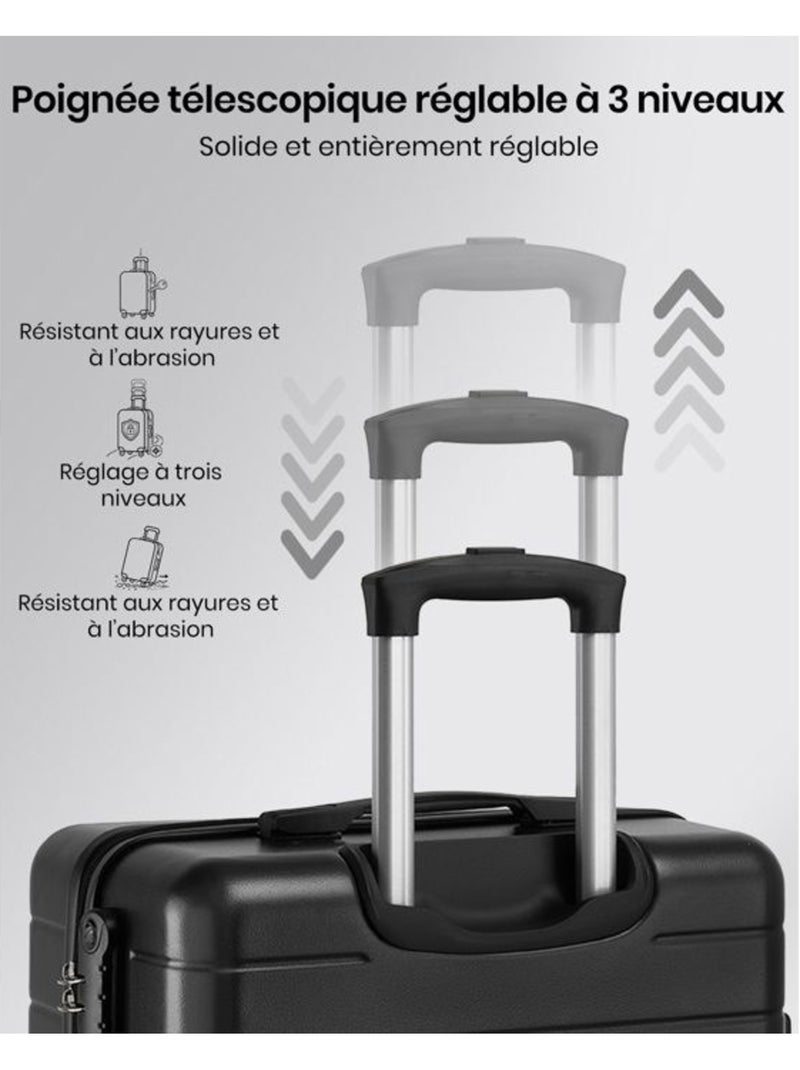 Set de 4 bagages - rigide, abs, légère, 4 roulettes, serrure tsa - kono Noir - Kiabi