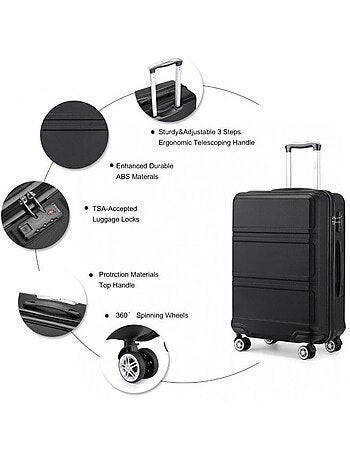 Set de 4 bagages - rigide, abs, légère, 4 roulettes, serrure tsa - kono