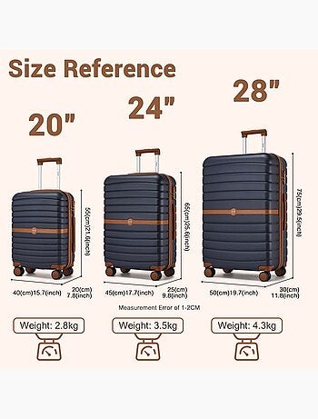 Set de 4 bagages - rigide, abs + polycarbonate, 4 roulettes - kono