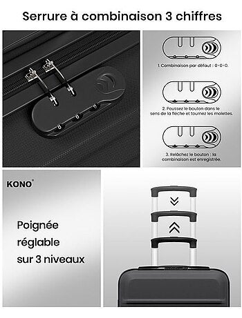 Set de 4 bagages - rigide, abs + polycarbonate, 4 roulettes - kono