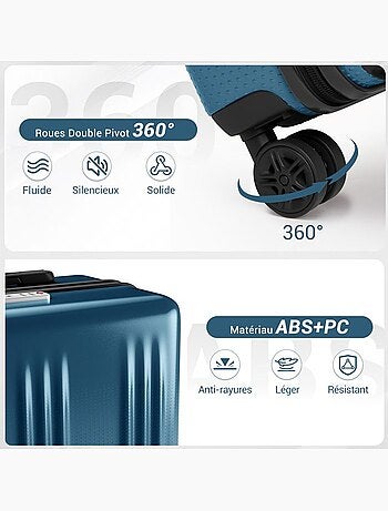 Set de 4 bagages - rigide, abs + polycarbonate, légère, 4 roulettes - kono