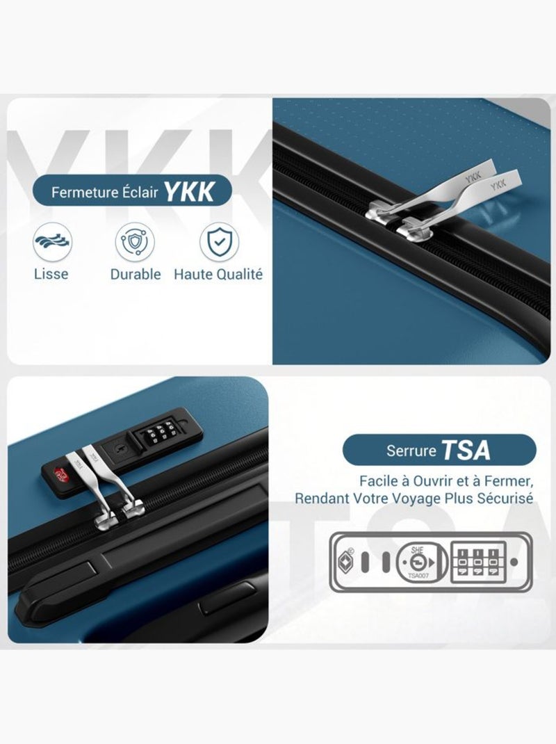 Set de 4 bagages - rigide, abs + polycarbonate, légère, 4 roulettes - kono Bleu marine - Kiabi