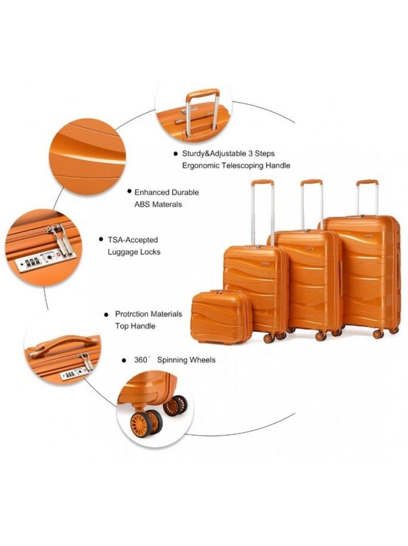 Set de 4 bagages - rigide, légère, 4 roulettes, serrure tsa - kono Orange - Kiabi