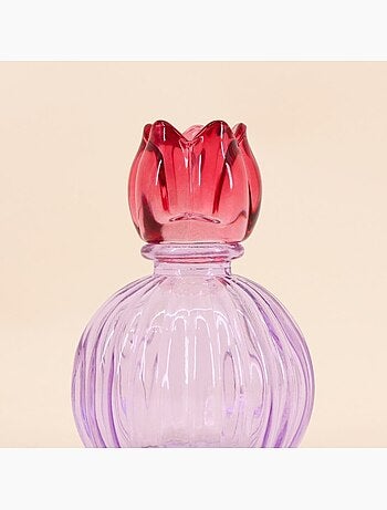 Set de 4 bougeoirs fleurs en verre couleurs assorties