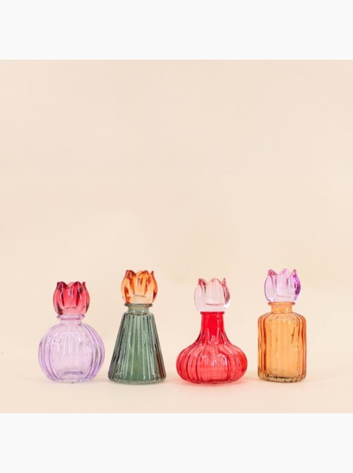 Set de 4 bougeoirs fleurs en verre couleurs assorties - Kiabi