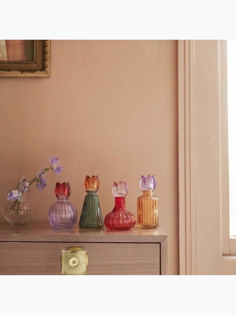 Set de 4 bougeoirs fleurs en verre couleurs assorties Rose - Kiabi