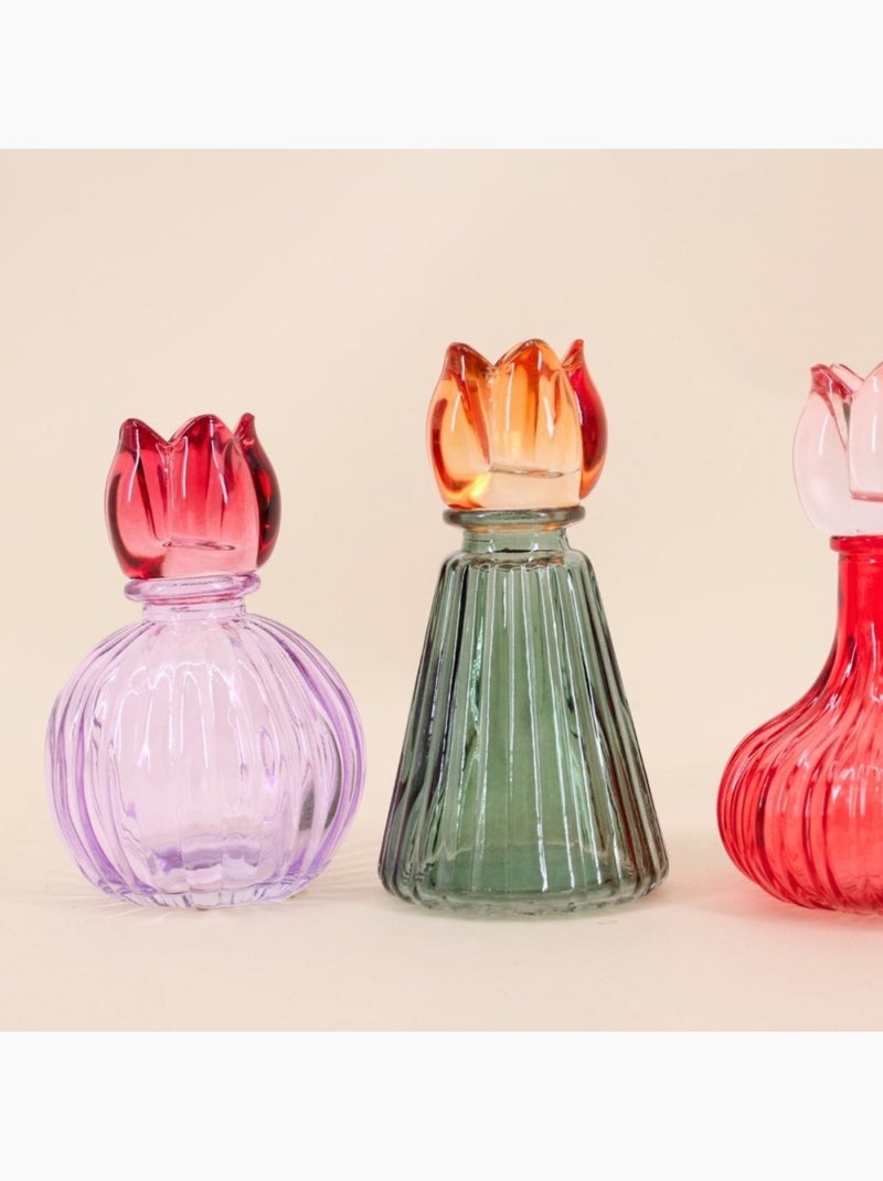 Set de 4 bougeoirs fleurs en verre couleurs assorties Rose - Kiabi