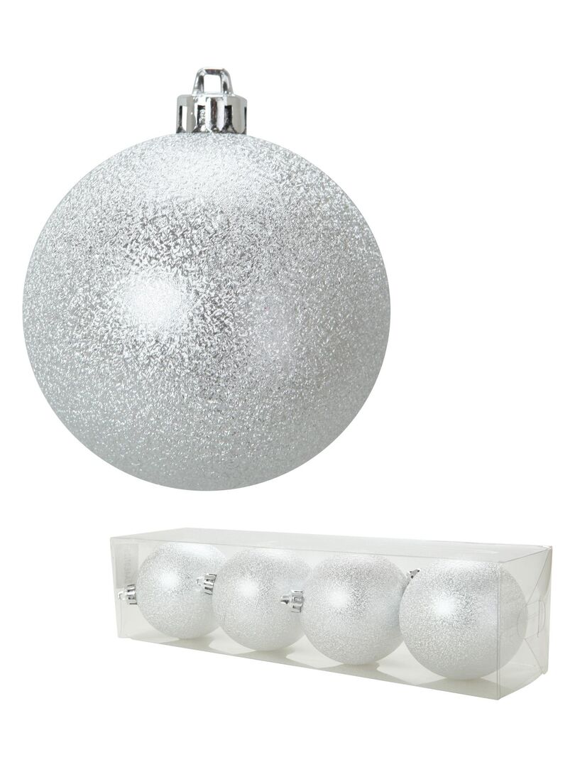 Lot De 4 Boules De Noël Vintage Argentées - Métal Et Porcelaine - Artisanales