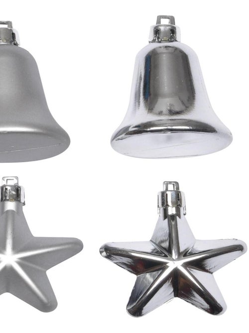 Set de 4 decorations de noel cloches et etoiles argent - Kiabi