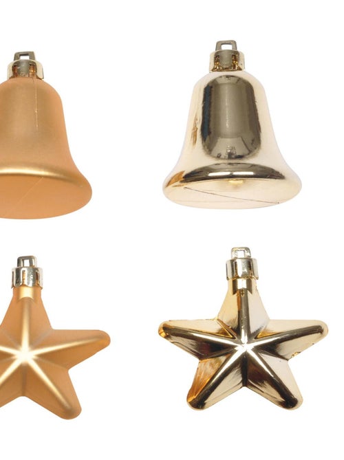 Set de 4 decorations de noel cloches et etoiles dore - Kiabi