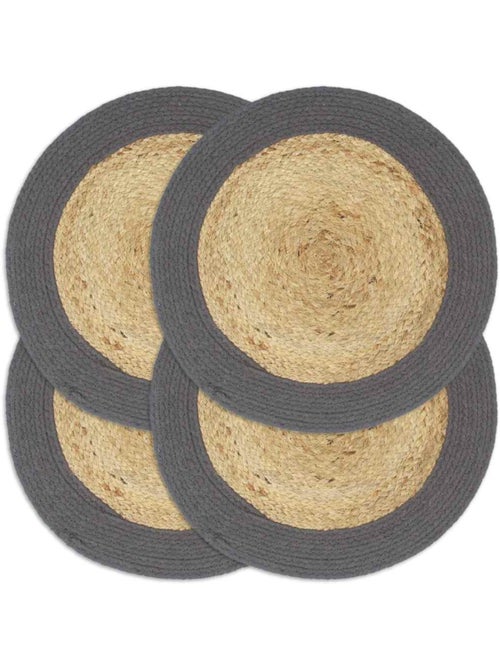 Set de 4 dessous de table en jute et coton tressés ronds - vidaxl - Kiabi