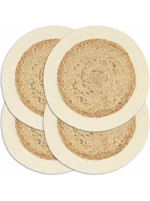 Set de 4 dessous de table en jute et coton tressés ronds - vidaxl - Kiabi